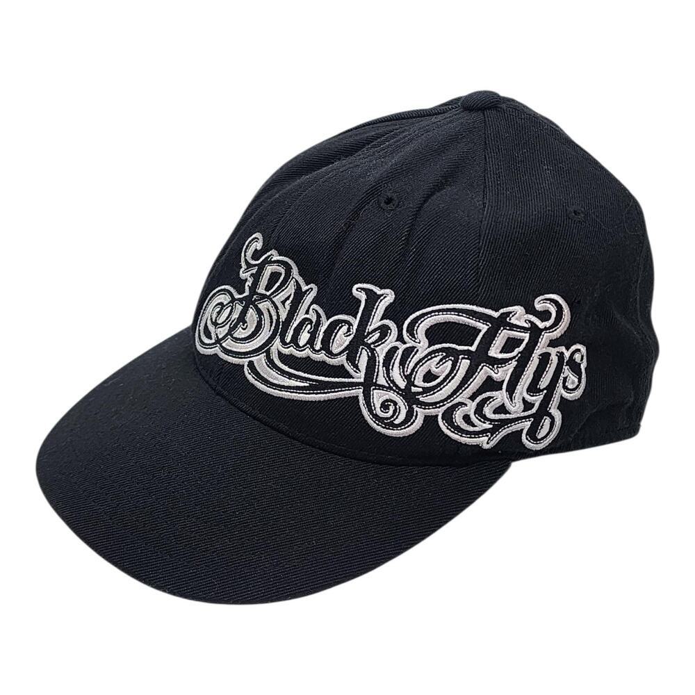 Black Flys Crypto Script Hat Black Fitted Cap Embroidered Streetwear Size L
